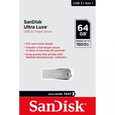 Flash память SanDisk 64 GB Ultra Luxe USB 3.1 Silver (SDCZ74-064G-G46) фото