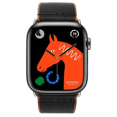 Смарт-часы Apple Watch Hermes Series 9 GPS + Cellular 45mm Space Black Stainless Steel Case with Noir/Gold Twill Jump Single Tour (MRQQ3+MTHH3) фото