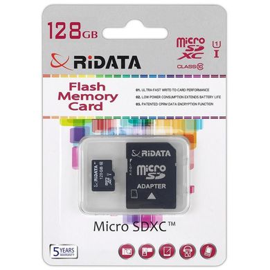 Карта памяти RiData 128 GB microSDXC class 10 UHS-I + SD Adapter FF967403 фото