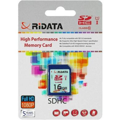 Карта пам'яті RiData 16 GB SDHC class 10 UHS-I FF959217 фото