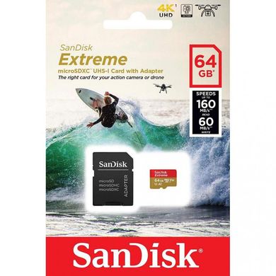 Карта пам'яті SanDisk 64 GB microSDXC UHS-I U3 Extreme A2 + SD Adapter SDSQXA2-064G-GN6AA фото