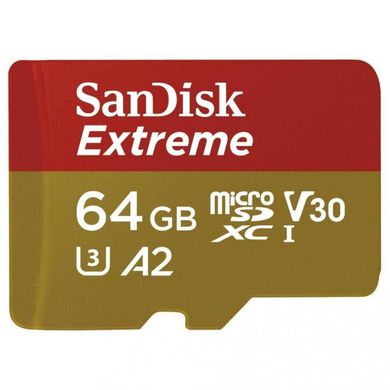 Карта пам'яті SanDisk 64 GB microSDXC UHS-I U3 Extreme A2 + SD Adapter SDSQXA2-064G-GN6AA фото