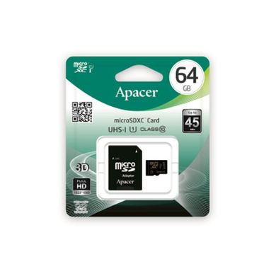 Карта пам'яті Apacer 64 GB microSDXC Class 10 UHS-I + SD adapter AP64GMCSX10U1-R фото