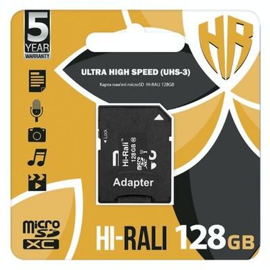 Карта памяти Hi-Rali 128 GB microSDHC class 10 UHS-I (U3) + SD adapter HI-128GBSD10U3-01 фото