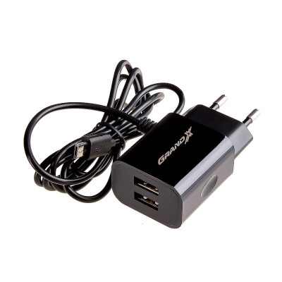 Grand-X CH-35B 5V 2,1A 2USB + micro USB Black
