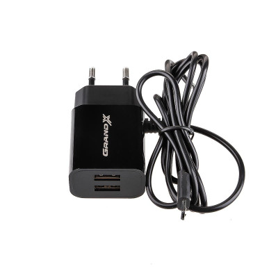 Grand-X CH-35B 5V 2,1A 2USB + micro USB Black