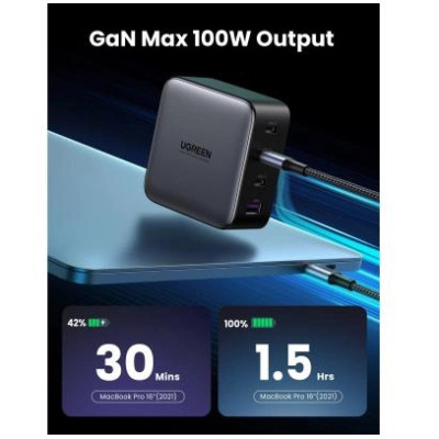 Ugreen 4xUSB 100W GAN (USB-A+3*USB-C) Tech Fast Charger CD226 Grey (90575)