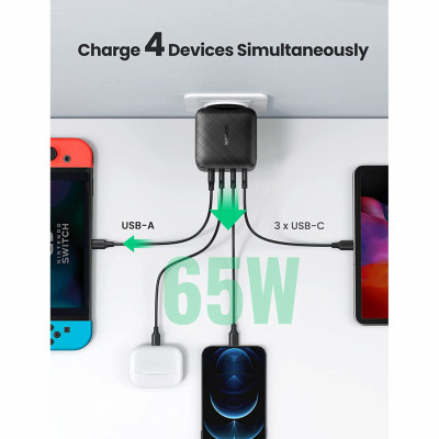 UGREEN CD224 GaN 65W USB + 3xType-C PD GaN Charger Black (70774)
