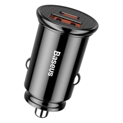 Baseus USB Car Charger USB 3.0 + USB-C 30W Black (CCALL-YS01)