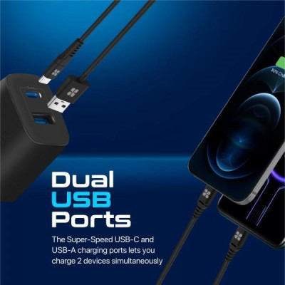 Promate BiPlug-2 17W USB-C USB-A Black (biplug-2.black)