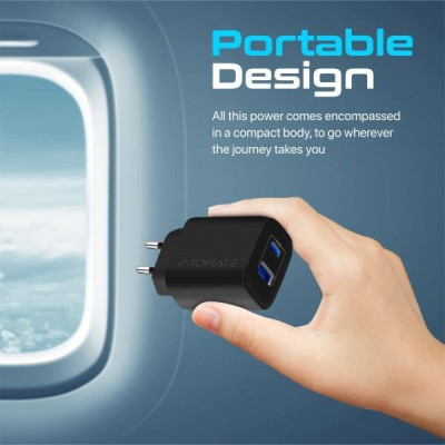 Promate BiPlug-2 17W USB-C USB-A Black (biplug-2.black)