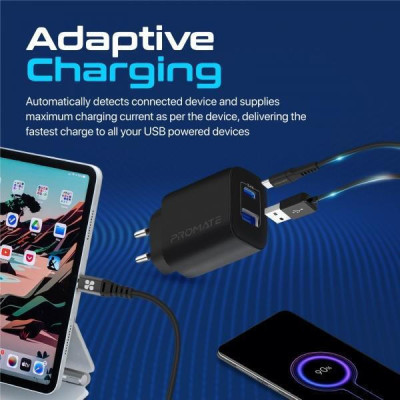 Promate BiPlug-2 17W USB-C USB-A Black (biplug-2.black)