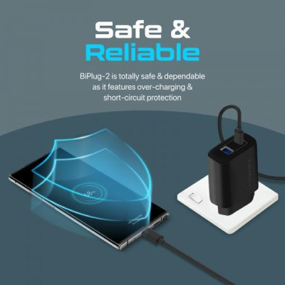 Promate BiPlug-2 17W USB-C USB-A Black (biplug-2.black)