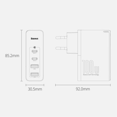 Baseus GaN2 Pro Q.C 2C + Charger Type-C Cable 100W Black (CCGAN2P-L01)