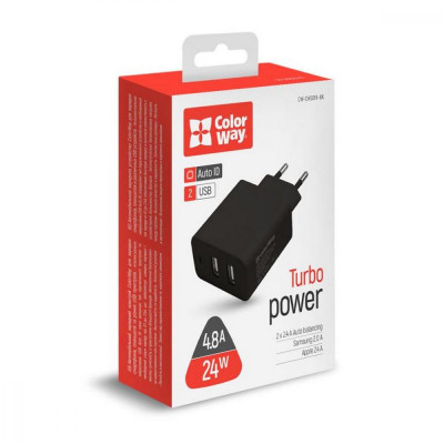 ColorWay 2USB AUTO ID 4.8A 20W Black (CW-CHS016-BK)