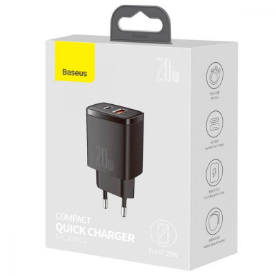 Baseus Compact Quick Charger U+C 20W Black (CCXJ-B01)