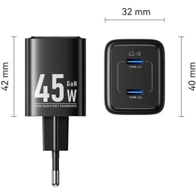 Vention 45W GaN V Fast Charger PD3.0 Black (FEFB0-EU)