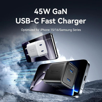 Vention 45W GaN V Fast Charger PD3.0 Black (FEFB0-EU)