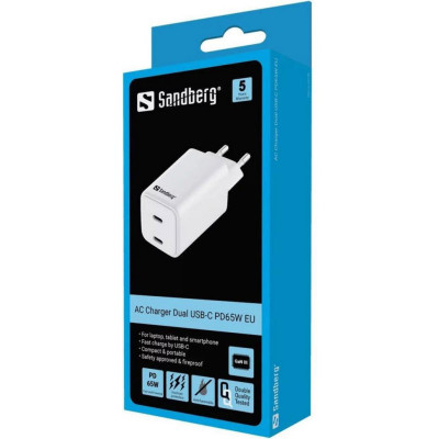 Sandberg Dual USB-C 65W White (441-56)