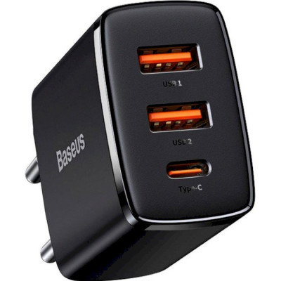 Baseus Compact Quick Charger 2xUSB U+C 30W Black (CCXJ-E01)