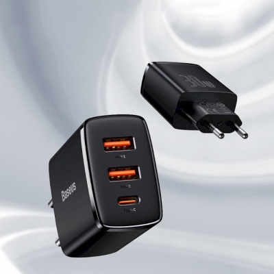 Baseus Compact Quick Charger 2xUSB U+C 30W Black (CCXJ-E01)