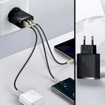 Baseus Compact Quick Charger 2xUSB U+C 30W Black (CCXJ-E01)