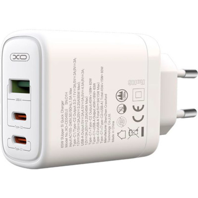 XO CE04 45W/1 USB-A + 2 USB-C 65W + Cabel Type-C/Type-C White