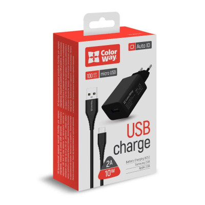 ColorWay 1USB Auto ID 2A (10W) + MicroUSB Black (CW-CHS012CM-BK)