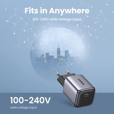 UGREEN CD318 Nexode Mini GaN 20W 1xUSB-C PD3.0 QC4.0 Wall Charger Black (90664)
