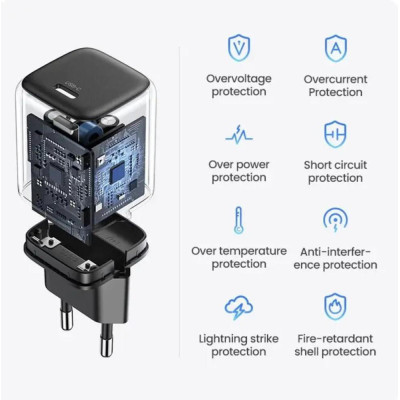 UGREEN CD318 Nexode Mini GaN 20W 1xUSB-C PD3.0 QC4.0 Wall Charger Black (90664)