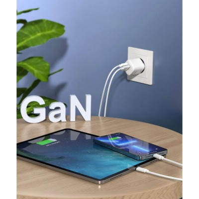 Choetech GaN USB-A/USB-C 33W QC3.0/PD/PPS (PD5006-EU-WH)