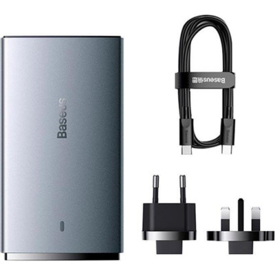 Baseus GaN5 Pro Ultra-Slim Fast Charger C+U 65W Overseas Edition Gray + Type-C to Type-C (CCGP150113)