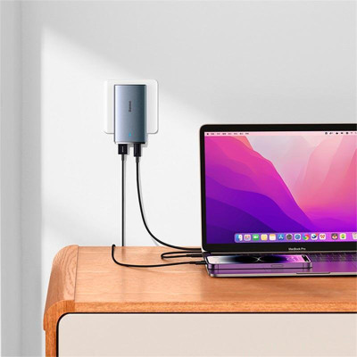 Baseus GaN5 Pro Ultra-Slim Fast Charger C+U 65W Overseas Edition Gray + Type-C to Type-C (CCGP150113)