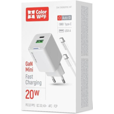 ColorWay C101A GaN Mini 20W White (CW-CHS062PDC-WT)