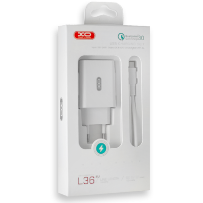 XO L36 QC 3.0 18W/1USB + Cabel USB-A/Type-C White