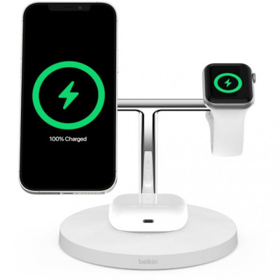 Belkin BOOST CHARGE PRO 3-in-1 Wireless Charger with MagSafe White (WIZ009vfWH)