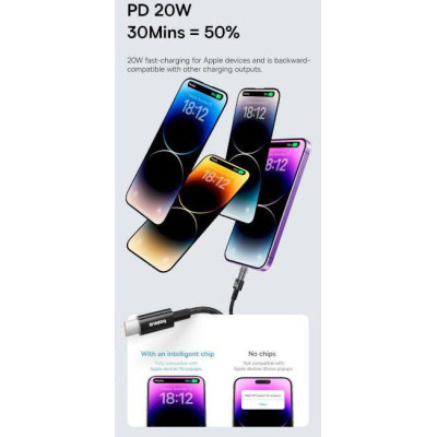 Baseus Gem Fast-Charging Data Cable USB Type-C to Lightning 20W 2m Nebula Purple (P10373001511-01)