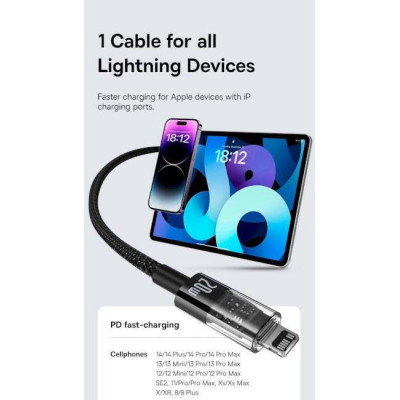 Baseus Gem Fast-Charging Data Cable USB Type-C to Lightning 20W 2m Nebula Purple (P10373001511-01)