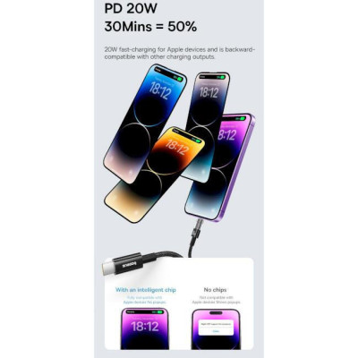 Baseus Gem Fast-Charging Data Cable USB Type-C to Lightning 20W 2m Galaxy Blue (P10373001311-01)