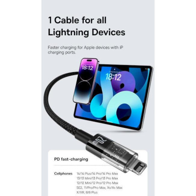 Baseus Gem Fast-Charging Data Cable USB Type-C to Lightning 20W 2m Galaxy Blue (P10373001311-01)