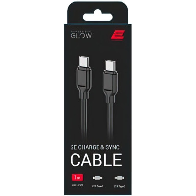 2E USB-C to USB-C Glow 60W 1m Black (2E-CCCC-BL)