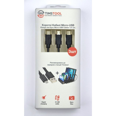 Timstool USB to microUSB 0.21 м 3 шт Black (DC21-MU-BL) Black