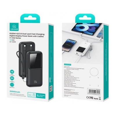 Usams US-CD212 USB+Type-C QC&PD3.0 20W 20000mAh Black