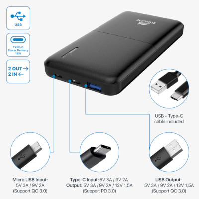 Rivacase Rivapower VA2531 QC3.0, PD3.0 18W 10000mAh Black