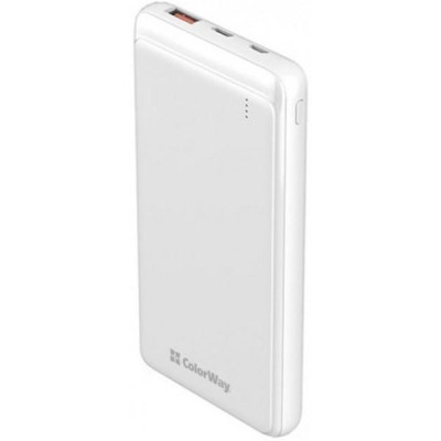 ColorWay 10000 mAh Slim USB QC3.0 + USB-C Power Delivery 18W White (CW-PB100LPG3WT-PD)