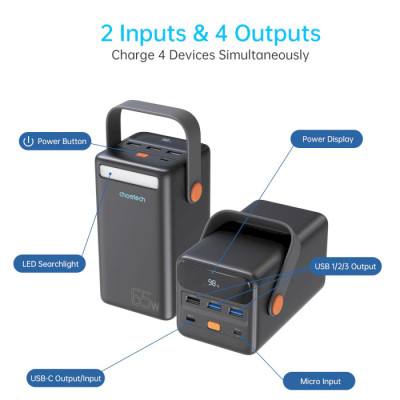 Choetech B664 50000mAh PD + QC 65W Black