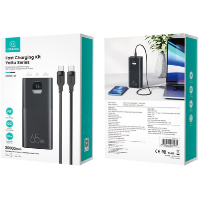 USAMS PB68 65W 30000mAh QC3.0+PD Fast Charge Black