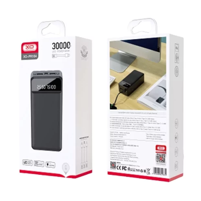 XO Power Bank PR164 with Flashlight 2USB+Type-C 30000mAh Black