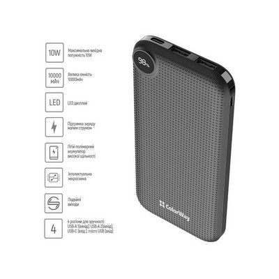 ColorWay 10000 mAh Slim LCD Black (CW-PB100LPH2BK-D)