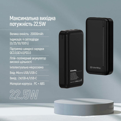 ColorWay 20000mAh 22.5W Black (CW-PB200LPB4BK-PD)